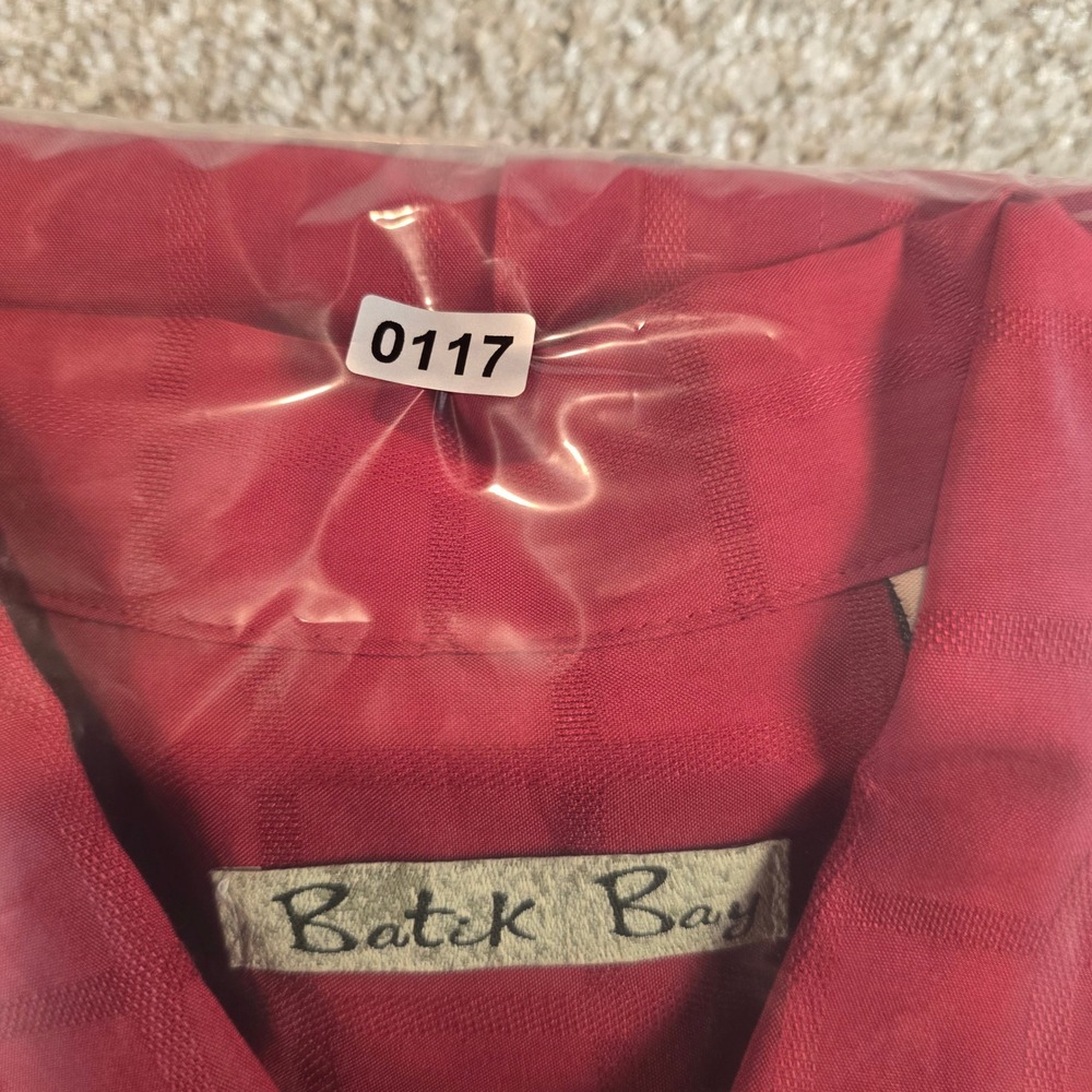 Batik Bay Mens Large Red Short Sleeve Button Down Textured Camp Shirt L - Picture 7 of 7